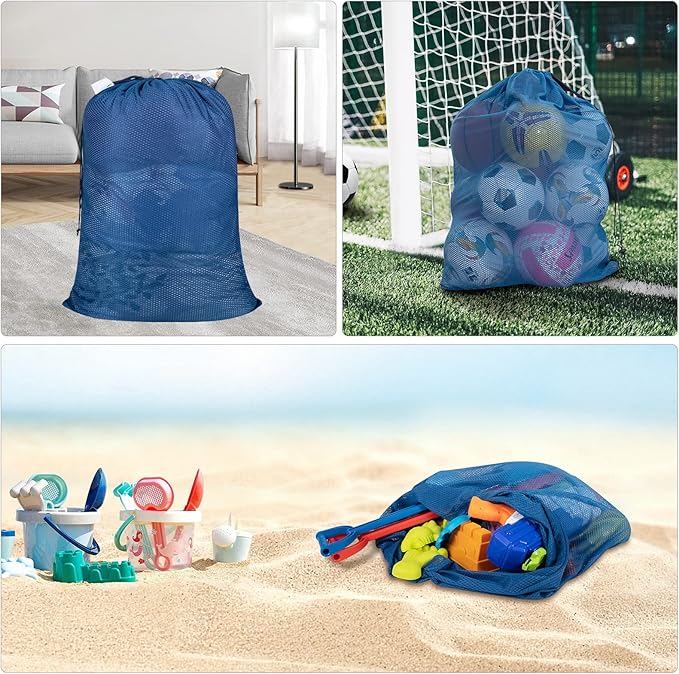 Polecasa Heavy Duty Extra Large Mesh Laundry Bags with ID Tag and Locking Drawstring Closure - 2 Pack, 30 x 36 inches - Laundry Hamper Liner, Washable Laundry Bag for Travel, Sports, Dorms (Blue)