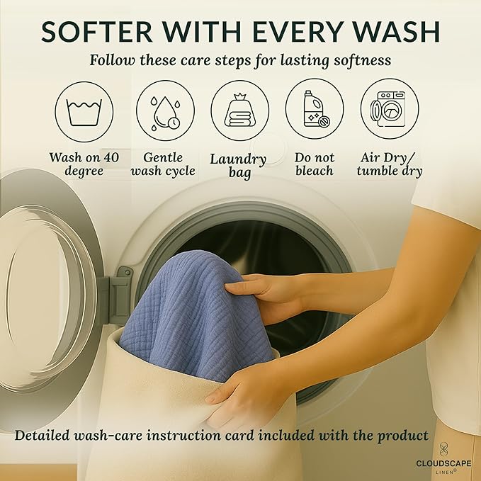 Cloud Scape Linen 100% Cotton 8 Layer Twin Size Muslin Blanket - Breatheable and Soft Winter Blanket for Bed, Couch and Sofa, Oversized Fits up to Twin XL, Best Gift Idea, 68x92, Lavender Blue