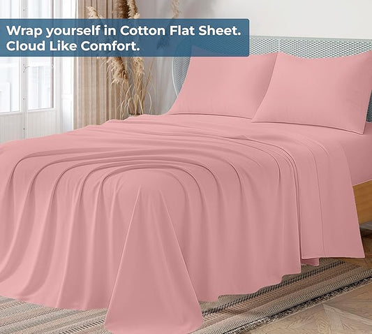 Royale Linens 100% Organic Cotton King Flat Sheet Only - Super Soft - Percale Top Sheets - King Flat Sheet Sold Separately - Breathable, Cool & Crisp White Sheets Only (105" x 102", Pink)
