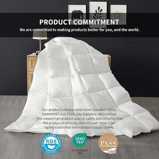 SAPHREAS Feather Down Comforter Queen Size, All Season White Duvet Insert, Soft 100% Cotton Luxurious Hotel Bedding Comforters with Corner Tabs, 90x90”