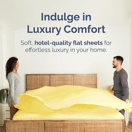 Queen Size Flat Sheet - Hotel Quality Top Flat Bed Sheet Only - Ultra-Soft, Breathable & Cooling - Fade & Wrinkle Free - Easy-Care, Stain & Shrink Resistant Bedding - Easy-Fit and Oeko-Tex - Yellow