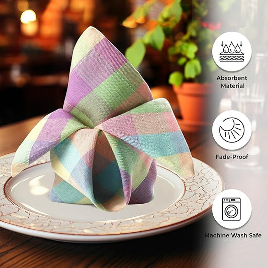 Urban Villa Cloth Napkins Set of 12 20x20 Inches 100% Cotton Napkins Cloth Washable Soft Durable Reusable Absorbent Table Dinner Napkins Cloth for Hotel Lunch Restaurant Weddings Parties-Easter Checks