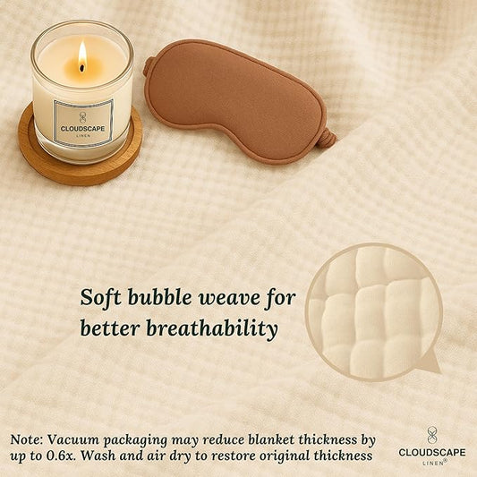 Cloud Scape Linen 8-Layer Muslin Blanket Queen Size - 100% Cotton, Soft and Breathable, Oversized Winter Blanket, Fits up to Full Size Bed, 92x92, Ivory