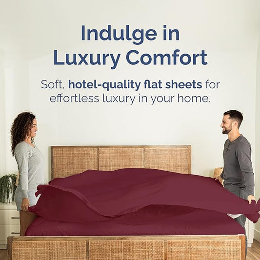 Twin Size Flat Sheet - Hotel Quality Top Flat Bed Sheet Only - Ultra-Soft, Breathable & Cooling - Fade & Wrinkle Free - Easy-Care, Stain & Shrink Resistant Bedding - Easy-Fit and Oeko-Tex - Burgundy