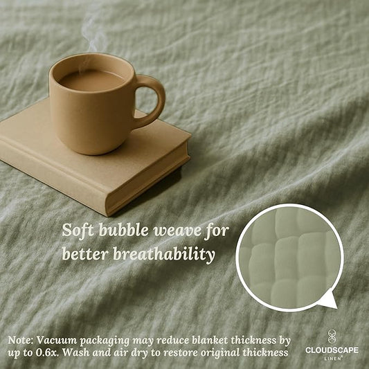 Cloud Scape Linen 8-Layer Muslin Blanket Queen Size - 100% Cotton, Soft and Breathable, Oversized Winter Blanket, Fits up to Full Size Bed, 92x92, Sage Green