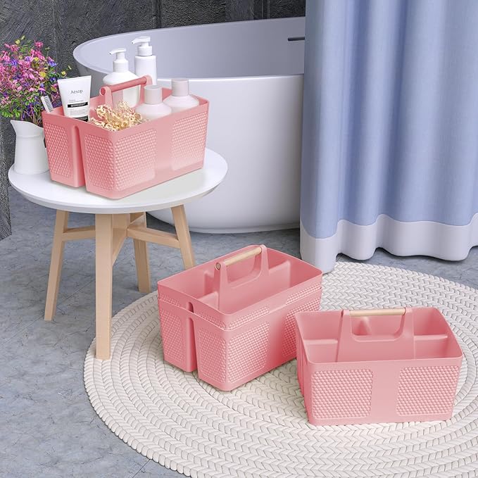 Xuhdukc Shower Caddy Portable and Cleaning Caddy Organizer for Bathroom, Kitchen, Toiletries Storage ,Caddy organizer with handle, Rust-Resistant, Durable Material (Pink, 9.36" L×7.73" W×7.24" H)