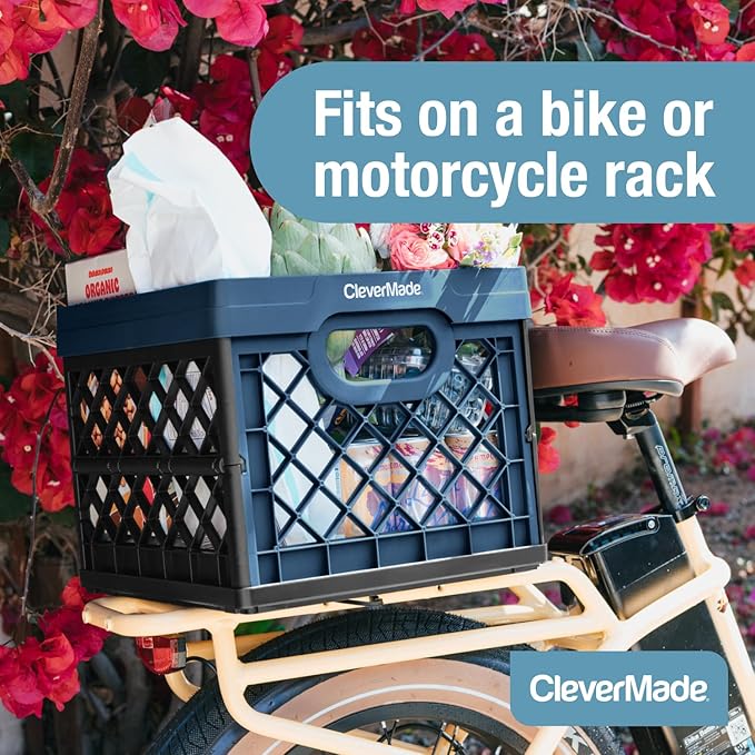 CleverMade Collapsible Milk Crate, Red, 1PK - 25L (6 Gal) Stackable Storage Bins, Holds 50lbs Per Bin - Clevercrates are Heavy Duty, Plastic Collapsible Storage Crate for Multi Purposes