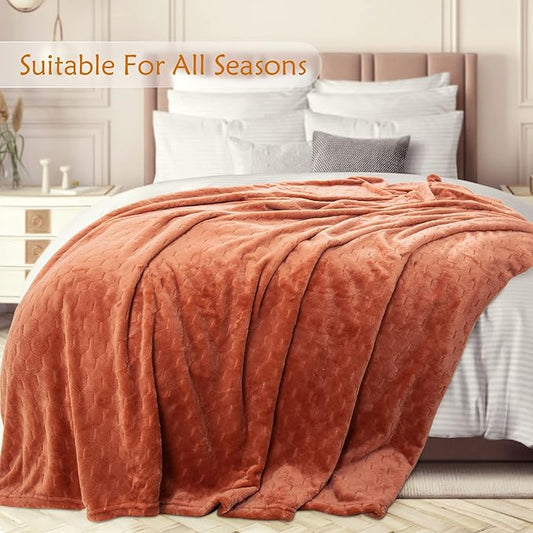 TOONOW Fleece Bed Blanket King Size 90x108 inches, Super Soft Fluffy Fuzzy Plush Blanket Geometric Pattern Cozy Microfiber Flannel Blankets for Couch, Bed, Sofa, Carnelian