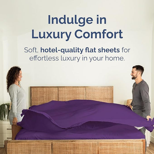 Cal King Size Flat Sheet - Hotel Quality Top Flat Bed Sheet Only - Ultra-Soft, Breathable & Cooling - Fade & Wrinkle Free - Easy-Care, Stain & Shrink Resistant Bedding - Easy-Fit & Oeko-Tex - Purple