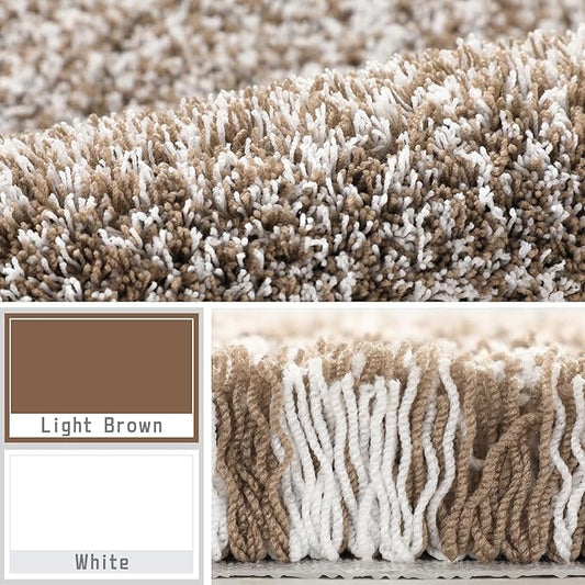 Yimobra Bathroom Rugs Non Slip Washable, Ultra Soft and Water Absorbent Bath Mats, Plush Fluffy Shower Mat Outside, Microfiber Thick Matts for Bathroom Floor/Sink, 24x17, Light Brown and White