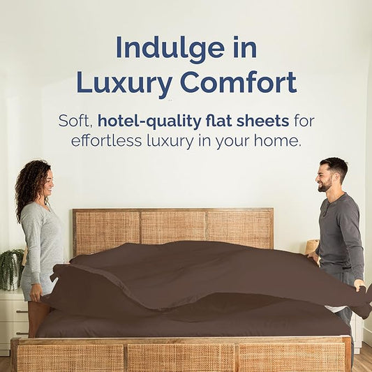 Twin XL Size Flat Sheet - Hotel Quality Top Flat Bed Sheet Only - Ultra-Soft, Breathable & Cooling - Fade & Wrinkle Free - Easy-Care, Stain & Shrink Resistant Bedding - Easy-Fit and Oeko-Tex - Brown