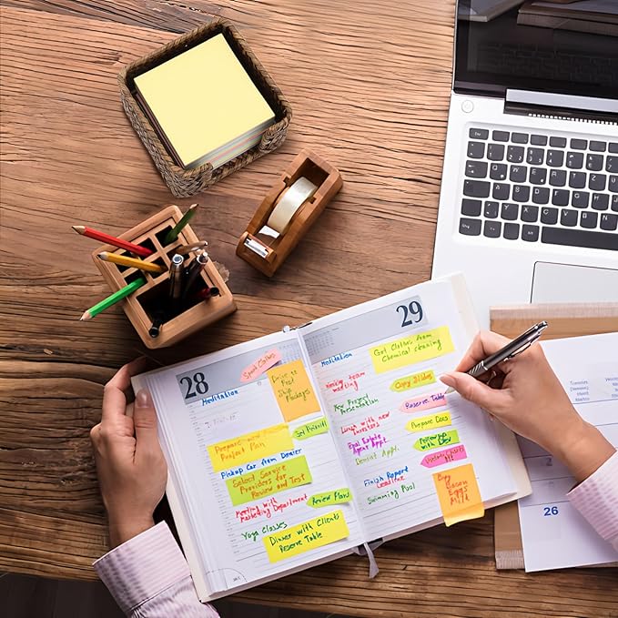 Shonmogar Sticky Note Holder Seagrass Post It Note Dispenser, 3 x 3 Inch Woven Sticky Note Dispenser, Farmhouse Post It Holder for Desk Home Office Decor, Coffee