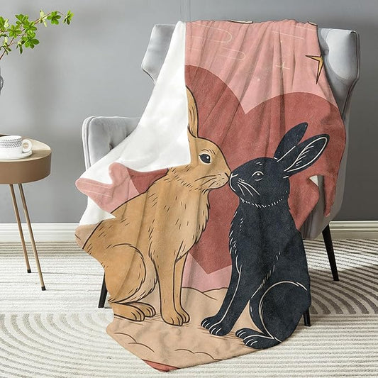 Romantic Rabbit Love Blanket, Soft Lightweight Warm Cozy Flannel 50×40 inch Throw Blanket for Couch, Travel, Bed, Outdoor, Gifts for Women Men Adults Kids