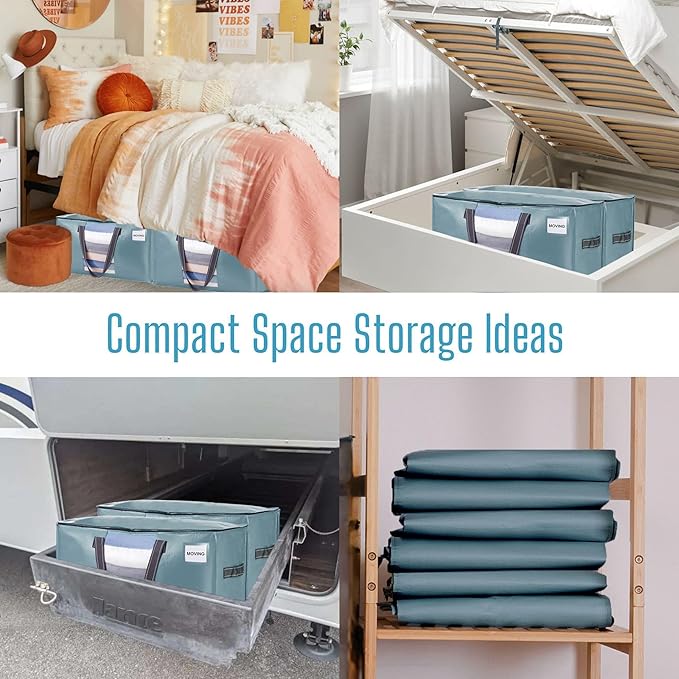 VENO 10 Pack Moving Bags, Christmas Storage Bins, Moving Boxes Alternative, Comforter and Blanket Storage Bags, College Dorm Packing Supplies, Foldable Heavy-Duty Tote (Shiny Light Blue, 10 Pack)