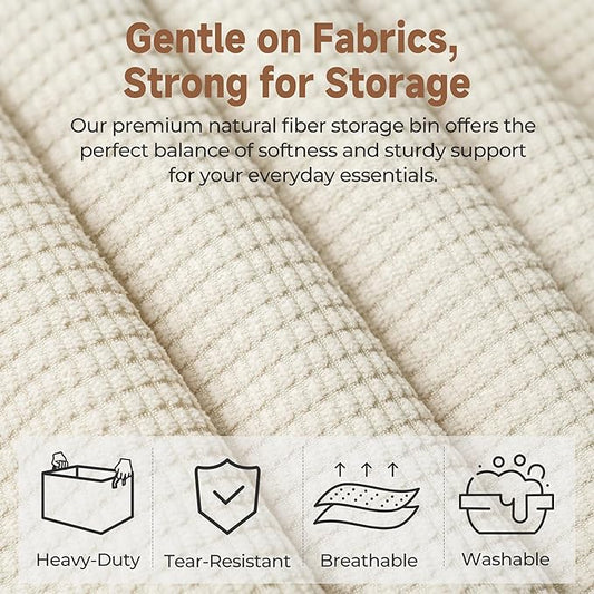 StorageWorks Storage Bins, Shelves Baskets for Organizing, 45L Extra Large Fabric Closet Organizers with Handles, Metal Frame, Beige(Texture), 2-Pack