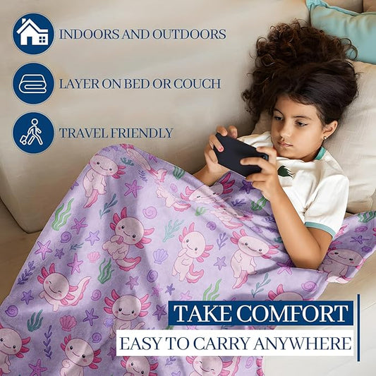 Cute Axolotl Blanket, 80"x60" Flannel Cozy Lightweight Throw Blankets Gifts for Couch Bed Living Room Decor, Soft Blanket for Women Kids