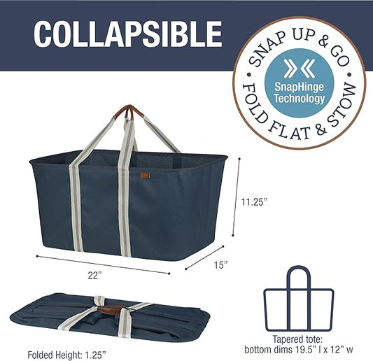 CleverMade Collapsible Laundry Tote - LUXE Navy Noir Cream 2Pack 50L - Foldable Storage Organization Container Clothes Laundry Room Storage Solution