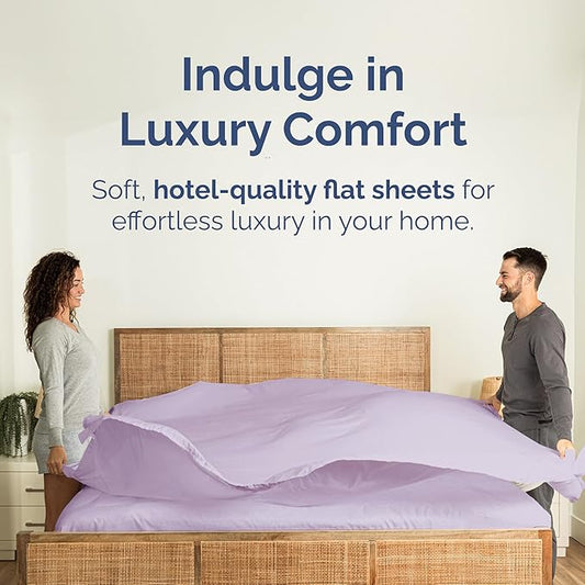 King Size Flat Sheet - Hotel Quality Top Flat Bed Sheet Only - Ultra-Soft, Comfy, Breathable & Cooling - Fade & Wrinkle Free - Easy-Care, Stain & Shrink Resistant Bedding - Oeko-Tex - Light Lavender