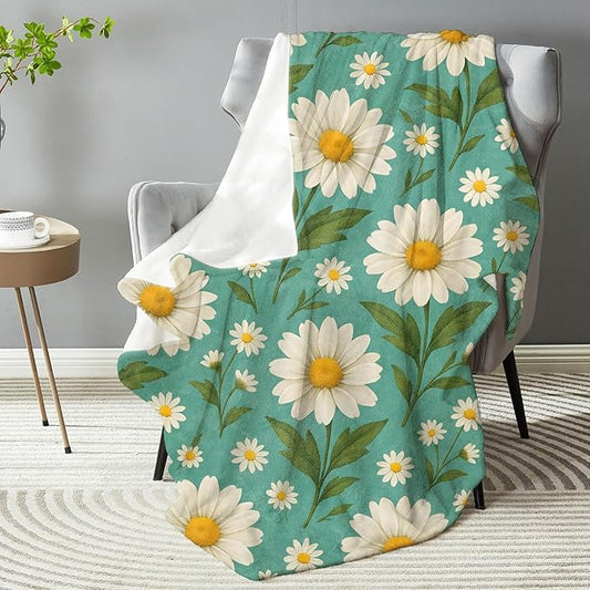 Vintage Daisy Floral Blanket, Soft Lightweight Warm Cozy Flannel 80×60 inch Throw Blanket for Couch, Travel, Bed, Outdoor, Gifts for Women Men Adults Kids