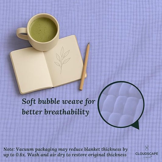 Cloud Scape Linen 8-Layer Muslin Blanket King Size for Adult - 100% Cotton, Breathable and Soft, Perfect Winter Cozy Blanket, Fits up to California King Bed, 92x108, Lavender Blue