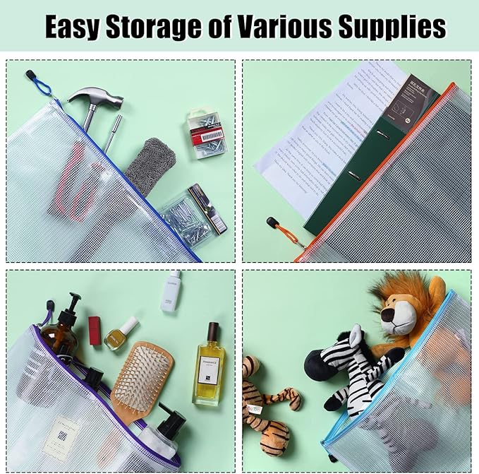 EOOUT 36pcs Mesh Zipper Pouches for Organizing, Zipper Bags, 16x11 Inches Large Puzzle Bags, 12 Colors Storage Bag Zipper File Bags for Office Supplies
