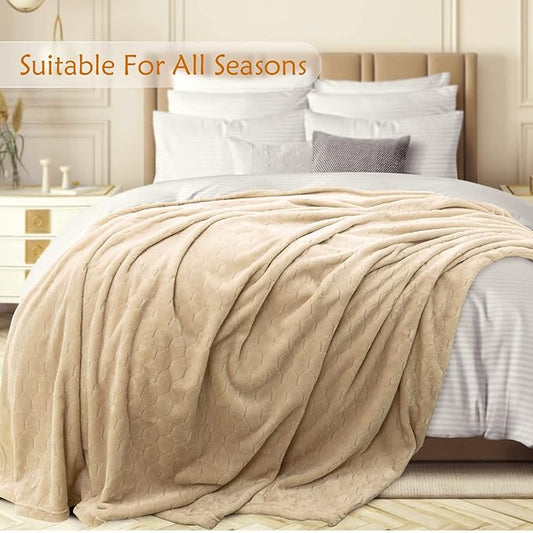 TOONOW Fleece Bed Blanket King Size 90x108 inches, Super Soft Fluffy Fuzzy Plush Blanket Geometric Pattern Cozy Microfiber Flannel Blankets for Couch, Bed, Sofa, Apricot