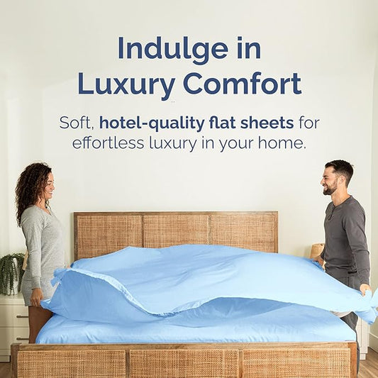Twin Size Flat Sheet - Hotel Quality Top Flat Bed Sheet Only - Ultra-Soft, Breathable & Cooling - Fade & Wrinkle Free - Easy-Care, Stain & Shrink Resistant Bedding - Easy-Fit & Oeko-Tex - Light Blue