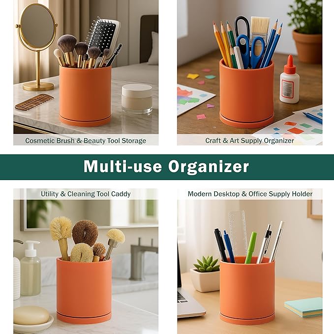 D'vine Dev 360° Rotating Utensil Holder – 5" Kitchen Utensil Crock for Countertop, Modern Cooking Tool Organizer for Kitchen Storage & Décor, Pumpkin, 72-X-E-1