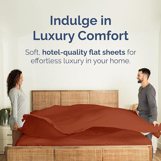 King Size Flat Sheet - Hotel Quality Top Flat Bed Sheet Only - Ultra-Soft, Breathable & Cooling - Fade & Wrinkle Free - Easy-Care, Stain & Shrink Resistant Bedding - Easy-Fit & Oeko-Tex - Terracotta