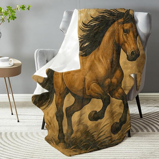 Running Horse Blanket, Soft Lightweight Warm Cozy Flannel 50×40 inch Galloping Stallion Western Country Throw Blanket for Couch, Travel, Bed, Decor, Outdoor, Gifts for Women Men Boys Adults Kids
