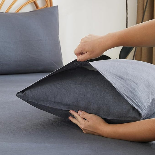 100% French Linen Pillowcase Set of 2, Breathable Envelope Closure Soft Linen Pillow Cover,Soft Luxury Hotel & Home Use, Gift