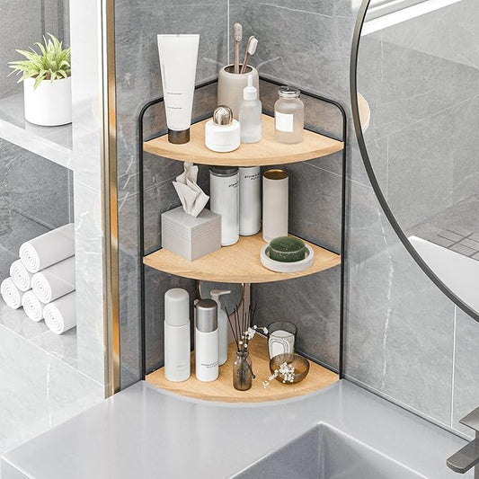 Forest Angle Bathroom Counter Organizer,Countertop Organizer,Vanity Organizers,Bathroom Storage,Bathroom Sink Caddy,Counter Shelf,Corner Counter,Corner Shelves(Black-Burlywood)