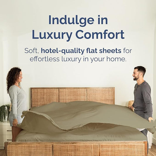Cal King Size Flat Sheet - Hotel Quality Top Flat Bed Sheet Only - Ultra-Soft, Breathable & Cooling - Fade & Wrinkle Free - Easy-Care, Stain & Shrink Resistant Bedding - Easy-Fit & Oeko-Tex - Khaki