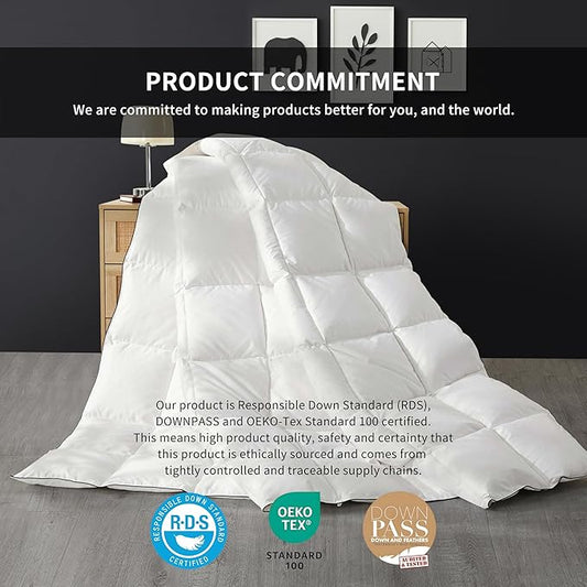 SAPHREAS Feather Down Comforter King Size, All Season White Duvet Insert, Soft 100% Cotton Luxurious Hotel Bedding Comforters with Corner Tabs, 106x90”