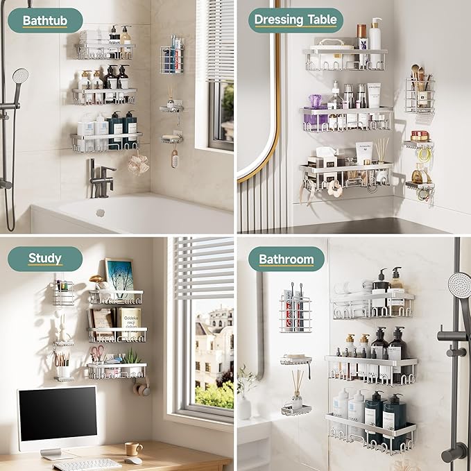 Veken Shower Caddy 6-Pack, Family Choice Award Winner, Large Wall Mounted Shower Rack, Bathroom Shelves Over Toilet, Organizer Storage Accessories with Soap Dish&Toothbrush Holder