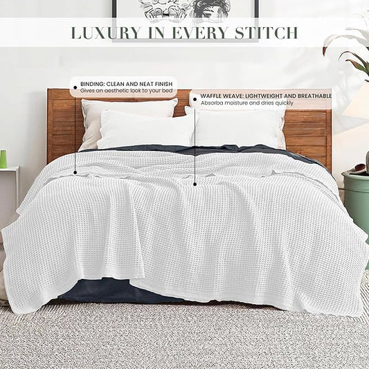 Salt Earth 100% Cotton Throw Blanket, Twin, 68"X92" Waffle Throws for Home, Bedrooms, Outdoor & Office Couch, Cozy Bed Room Decor Blankets, Christmas Blankets and Throws (White)