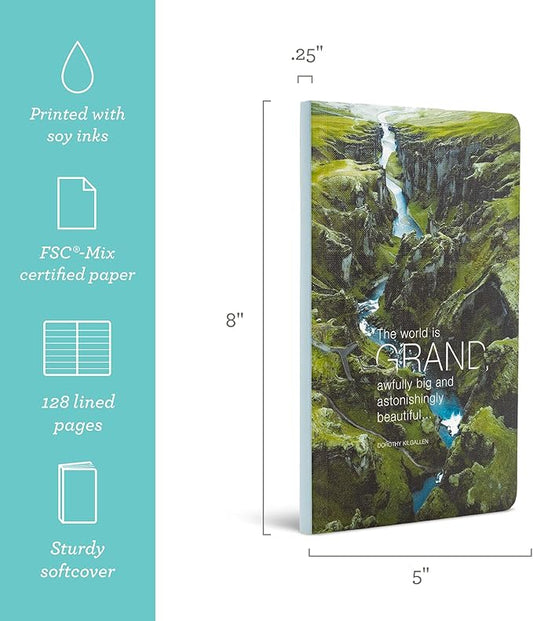 Compendium Softcover Journal - The world is grand, awfully big and astonishingly beautiful. – A Write Now Journal with 128 Lined Pages, 5″W x 8″H