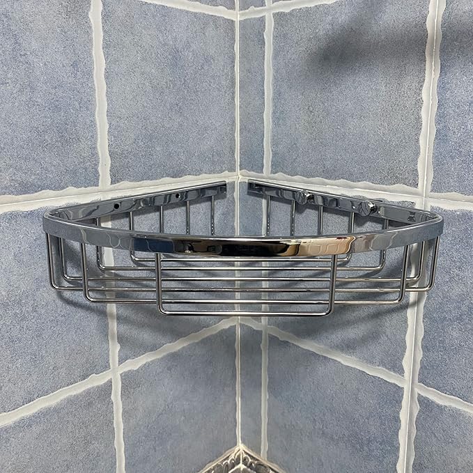 BACOMOLOR Classic Shower Corner Basket For Bathroom Shampoo Soap Holder Brass Material Polished Chrome