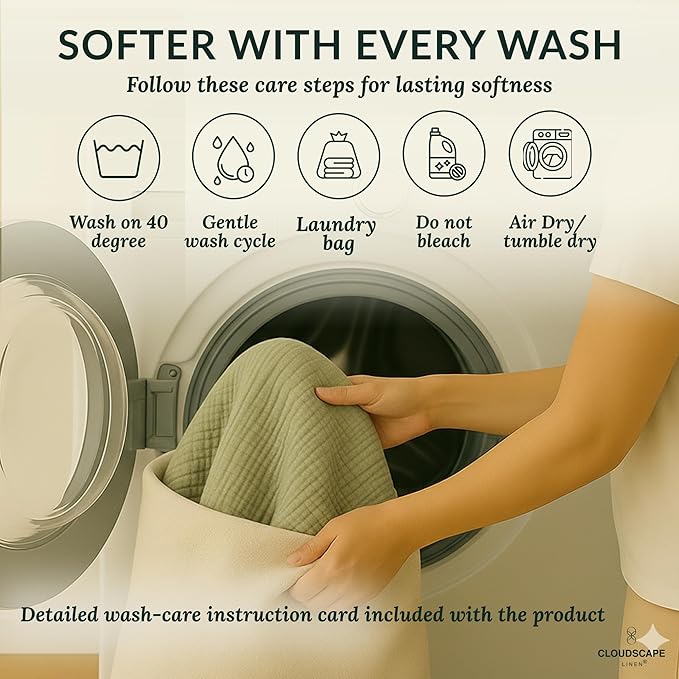 Cloud Scape Linen 8-Layer Muslin Blanket Queen Size - 100% Cotton, Soft and Breathable, Oversized Winter Blanket, Fits up to Full Size Bed, 92x92, Sage Green