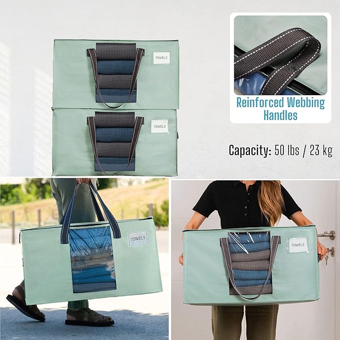 VENO 6 Pack Moving Bags, Christmas Storage Bins, Moving Boxes Alternative, Comforter and Blanket Storage Bags, College Dorm Packing Supplies, Foldable Heavy-Duty Tote (Light Green Matte, 6 Pack)