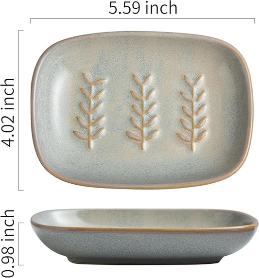 Ceramic Soap Dish Soap Holder, Soap Lift for Bar Soap Sponge, Shower Soap Dishes for Bathroom Kitchen Counter Soap Saver Tray Keep Dry, Dishwasher Safe