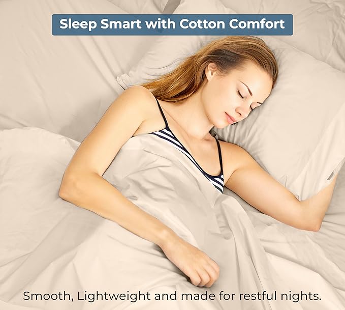 Royale Linens 100% Organic Cotton Fitted Sheet - Percale Weave - Super Soft Deep Pocket Bottom Sheets - Cream Elastic Sheet Twin XL Size - Twin XL Fitted Sheets Only - (39"x80"+15", Cream)