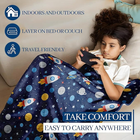 Fun Space Rocket Blanket, 60"x50" Flannel Cozy Lightweight Throw Blankets Gifts for Couch Bed Living Room Decor, Soft Blanket for Women Kids