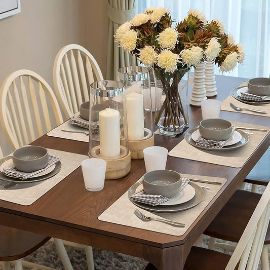 Maxpearl Faux Leather Placemats Set of 6 - Waterproof - Wipe Clean - Heat Resistant - Anti Slip Dining Table Place Mats, Suitable for Indoor & Outdoor Use, 17’’×12’’, Beige