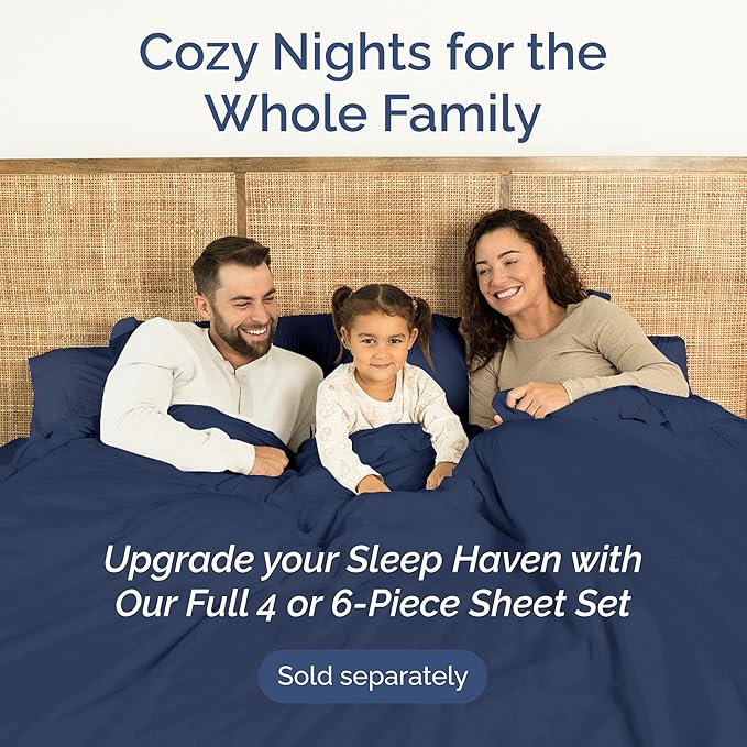 Queen Size Flat Sheet - Hotel Quality Top Flat Bed Sheet Only - Ultra-Soft, Breathable & Cooling - Fade & Wrinkle Free - Easy-Care, Stain & Shrink Resistant Bedding - Easy-Fit & Oeko-Tex - Navy Blue