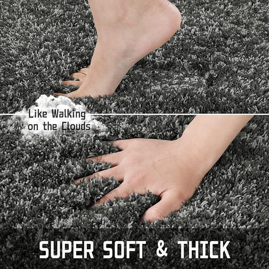Yimobra Luxury Bathroom Rugs, Fluffy Bath Mats, Non Slip, Water Absorbent Microfiber, Machine Washable, Plush Runner Shower Rug, Thick Matts for Bathroom Floor/Tub, 47"x 24", Light Gray and Black Gray