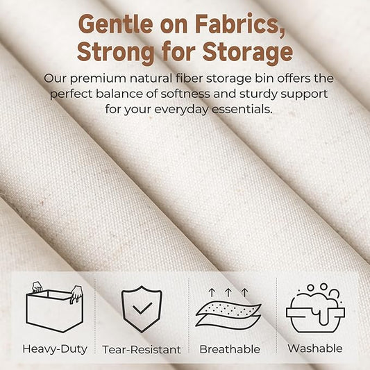 StorageWorks Storage Bins, Shelves Baskets for Organizing, Fabric Closet Organizers with Handles, Metal Frame, Beige(Cotton-linen), 2-Pack