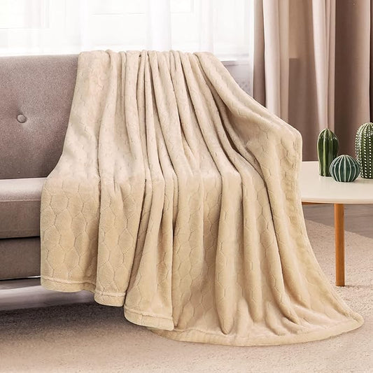 TOONOW Fleece Blanket Super Soft Cozy Throw Blanket 50" x 60", Lightweight Fuzzy Comfy Textured Flannel Blanket Warm Plush Throw Blankets for Couch, Sofa, Bed, Apricot
