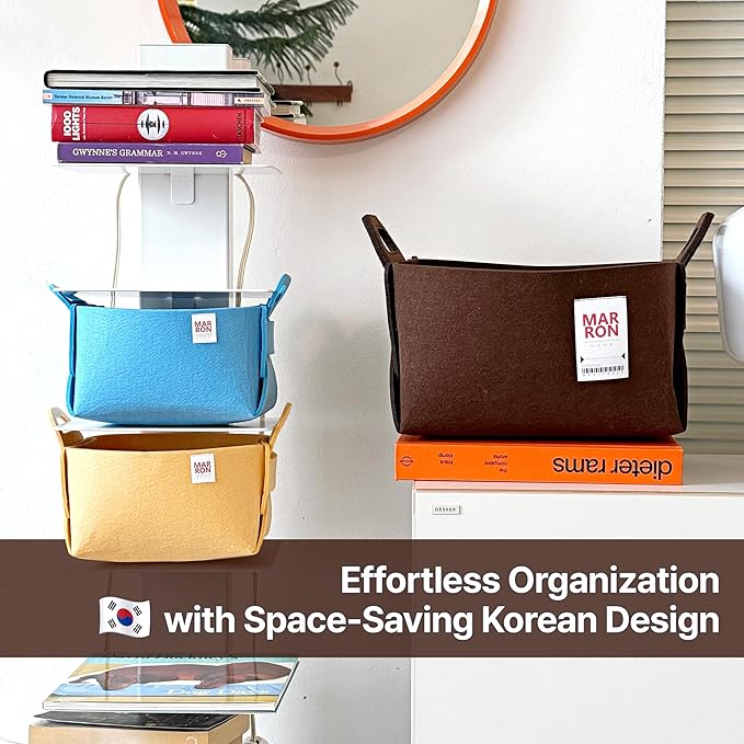 Collapsible Orange Felt Storage Bin Mini 3.9"x3.9"x3.9" – Foldable Basket with Handles for Closet, Toy Storage, Laundry Room Organization, Decorative Storage Bins for Shelves, Nursery Storage