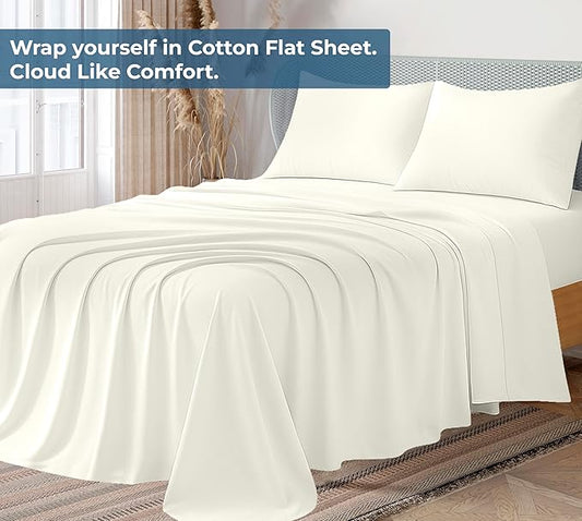Royale Linen 100% Organic Cotton California King Flat Sheet Only - Super Soft - Percale Top Sheets - California King Flat Sheet Sold Separately - Cool & Crisp Ivory Sheets Only (108" x102", Ivory)